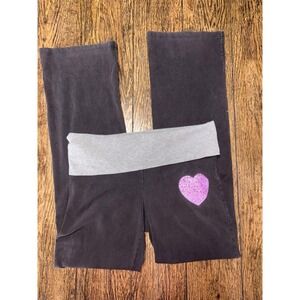 PINK VICTORIAS SECRET Foldover Glitter Yoga Pants Flare Black Gray VTG Y2K Sz L